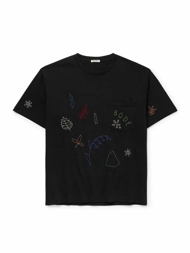 Photo: BODE - Field Guide Embroidered Cotton-Jersey T-Shirt - Black