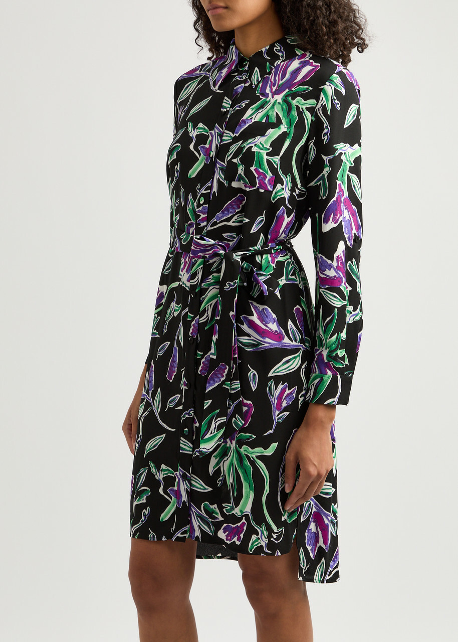 Diane Von Furstenberg Prita Printed Crepe Shirt Dress Black