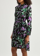 Diane Von Furstenberg Prita Printed Crepe Shirt Dress Black