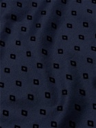 GIORGIO ARMANI - Grandad-Collar Flocked Cotton-Sateen Shirt - Blue