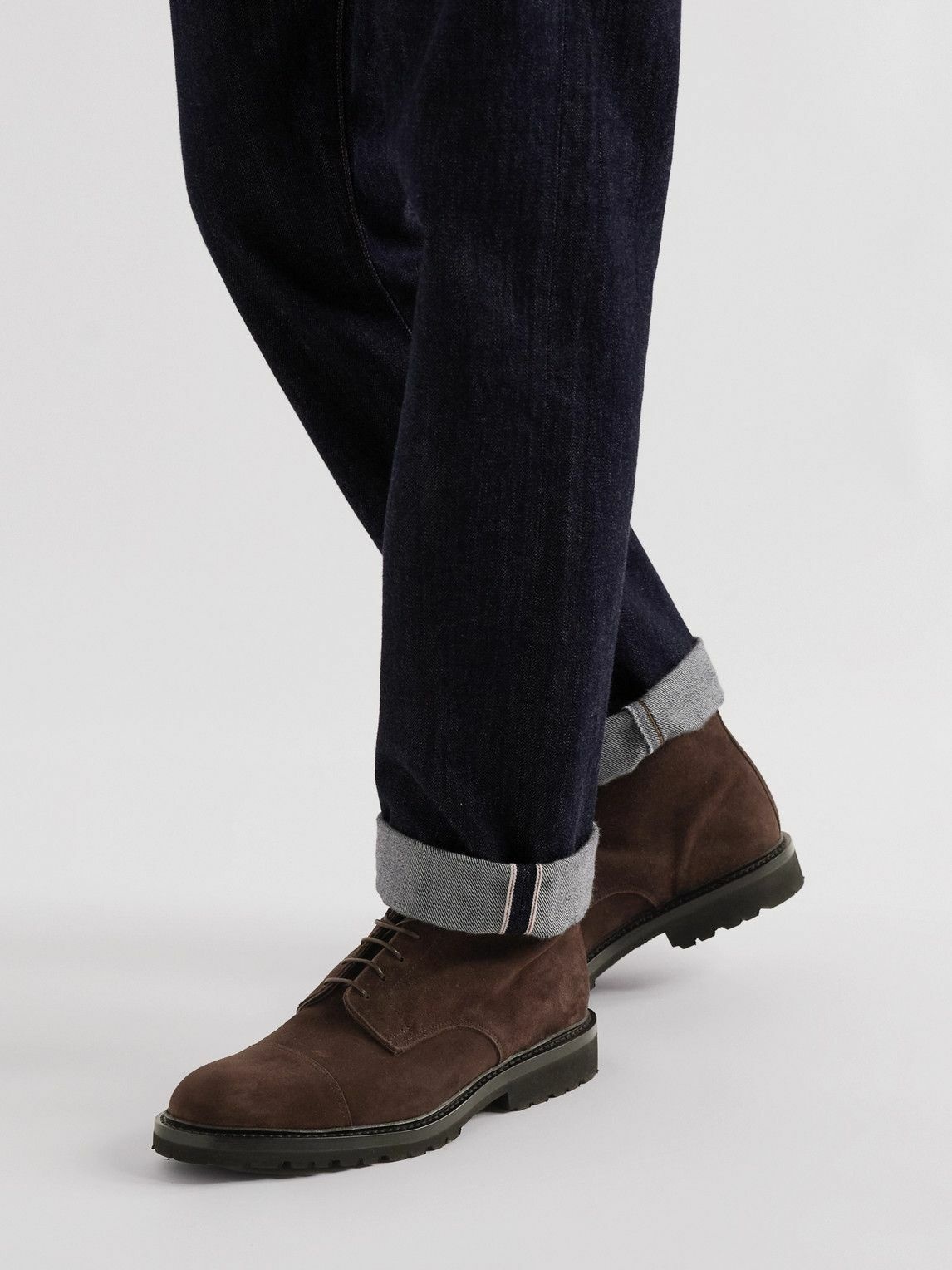 George Cleverley - Taron Leather-Trimmed Suede Derby Boots - Brown ...