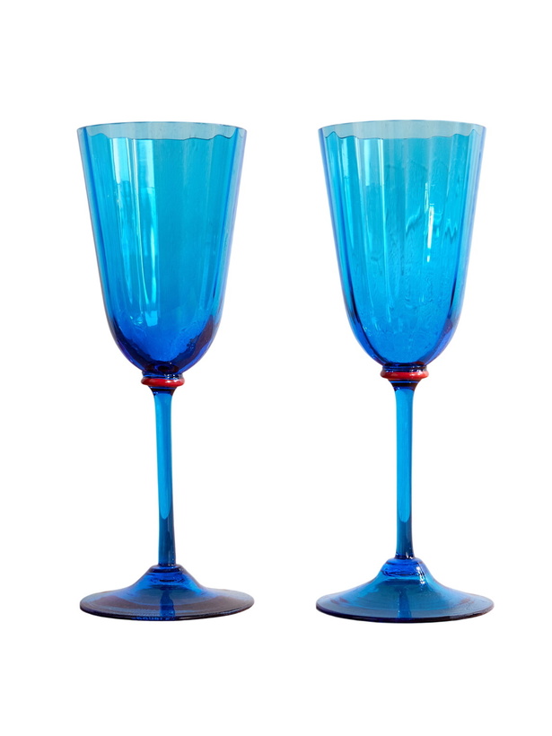 Photo: La DoubleJ - Rainbow Set of Two Murano Glass Wine Glasses - Blue