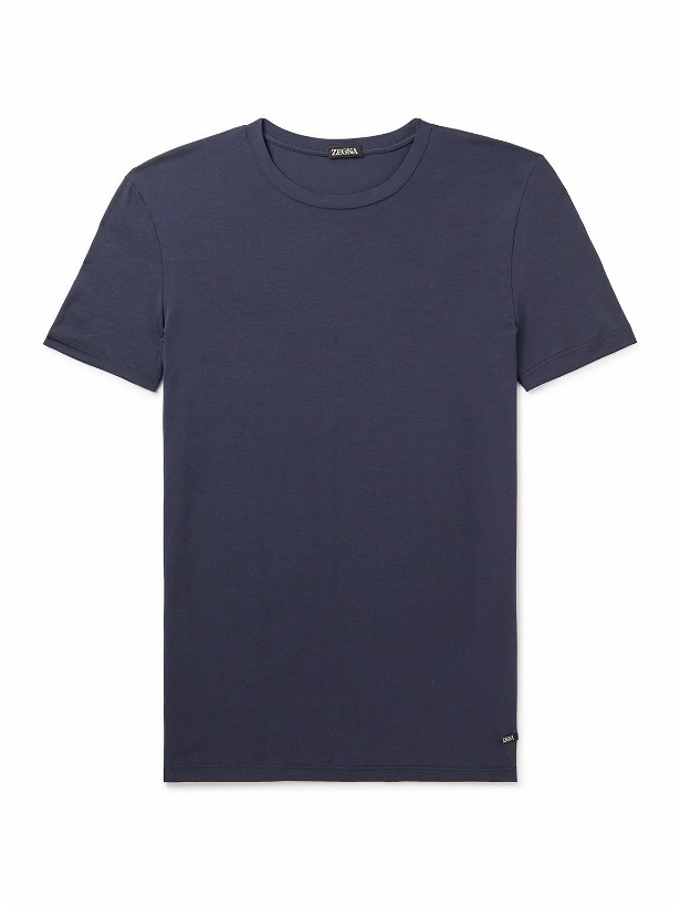 Photo: Zegna - Slim-Fit Stretch-Modal Jersey T-Shirt - Blue