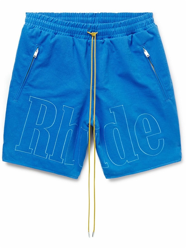 Photo: Rhude - Straight-Leg Logo-Embroidered Cotton-Twill Shorts - Blue