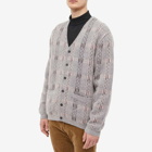 Beams Plus Men's Check Jacquard Mohair Cardigan in Grey