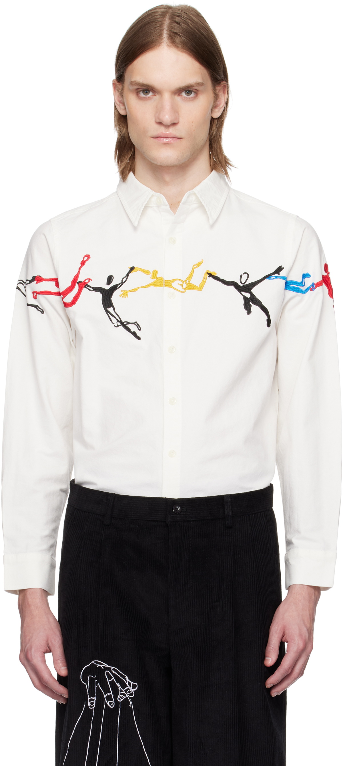 KidSuper White Embroidered Figures Shirt