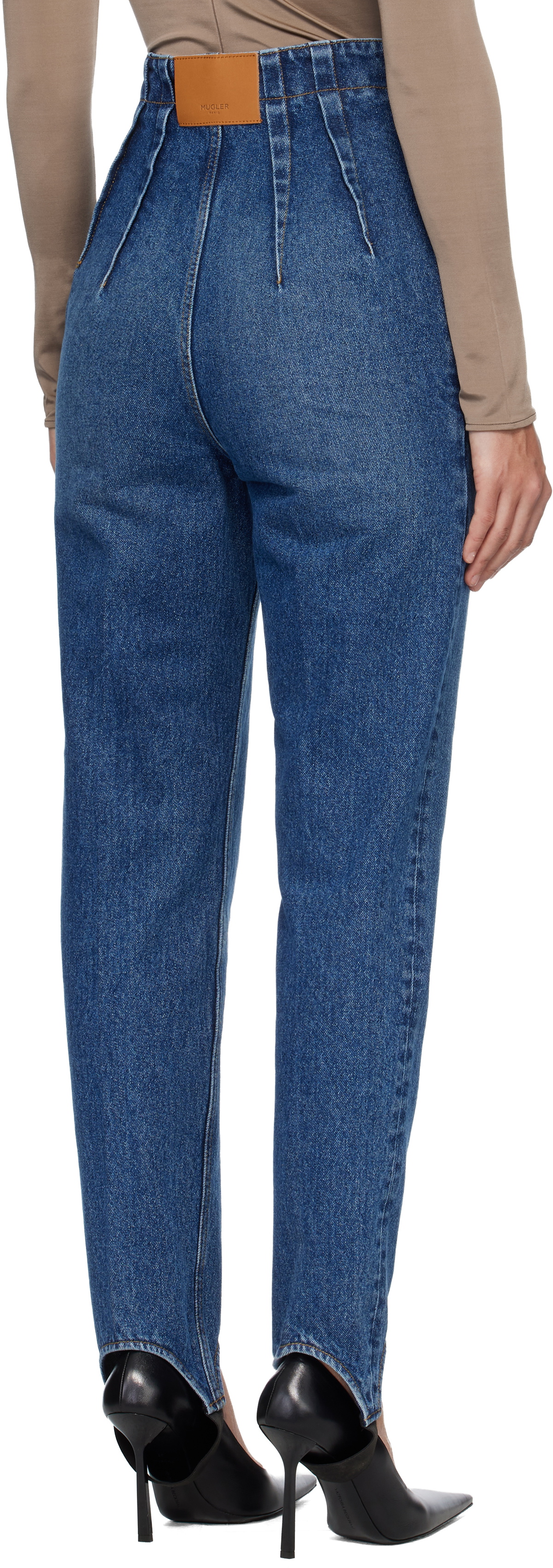 Mugler Blue Denim Cigarette Stirrup Jeans
