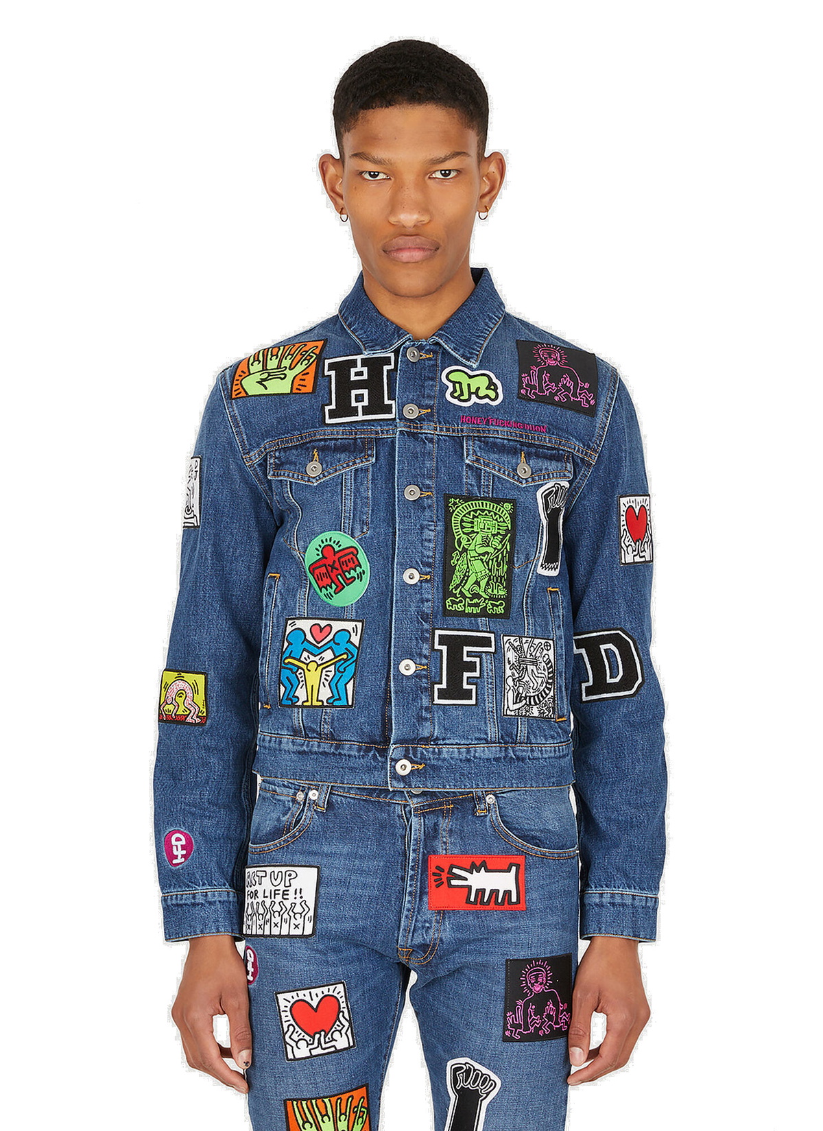 x Keith Haring Denim Jacket in Blue Honey Fucking Dijon