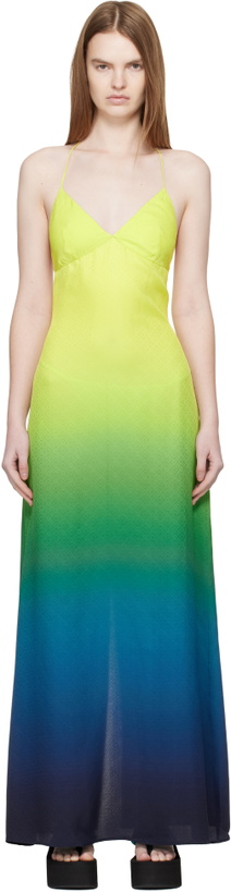 Photo: Casablanca Green & Blue Jacquard Monogram Gradient Maxi Dress