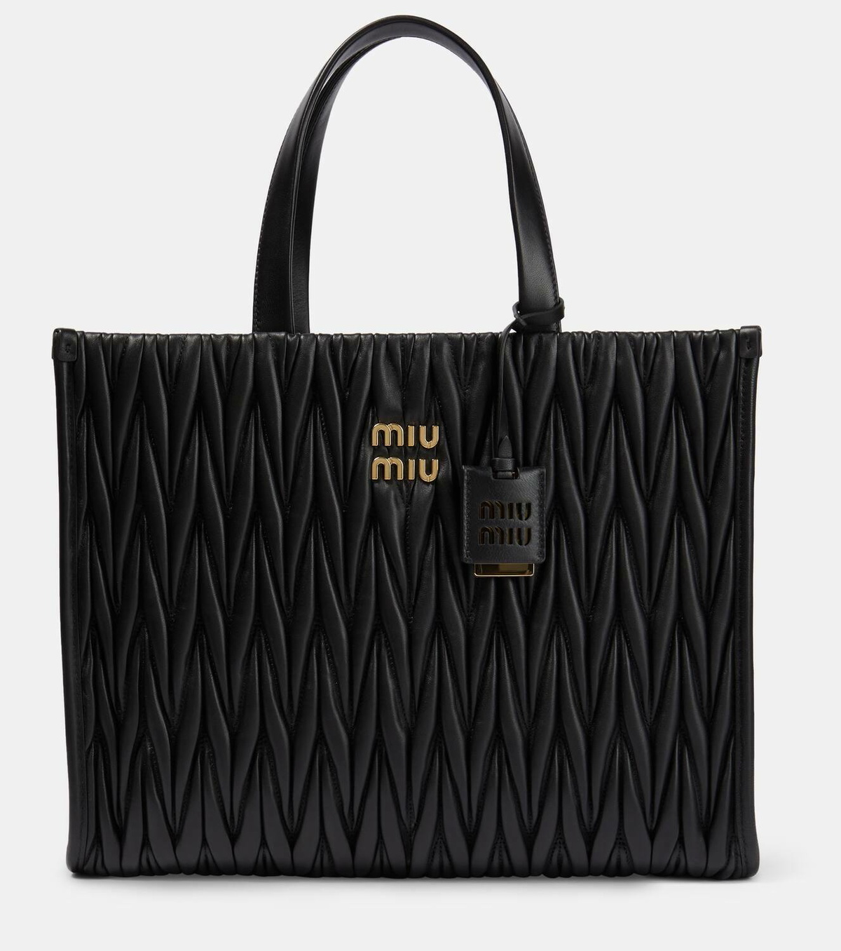 バッグ MIU MIU MATELASSE LEATHER TOTE HAND BAG Miu Miu Black Matelassé Shiny Leather Tote Bag ○ Labellov
