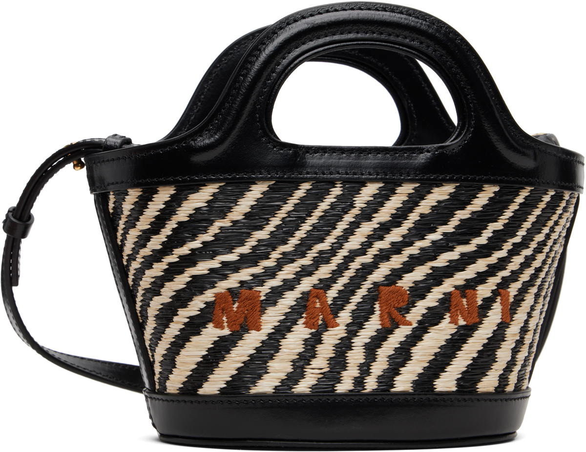 Marni Black & White Wavy Raffia-Effect Tropicalia Micro Tote