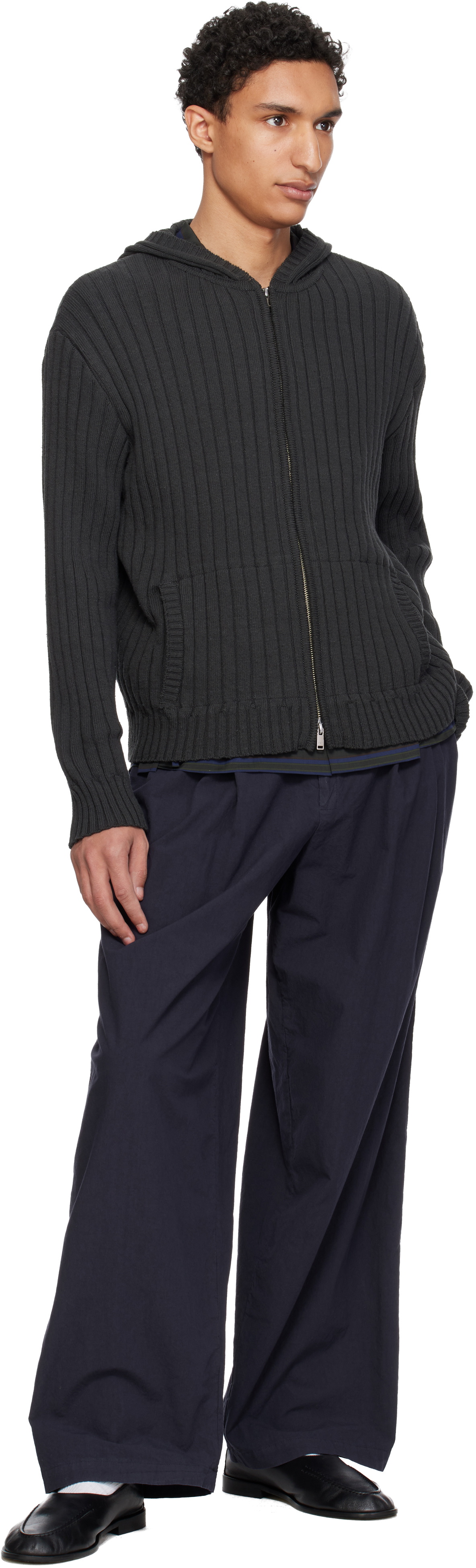 YOKE Gray Cotton Wide Rib Hoodie