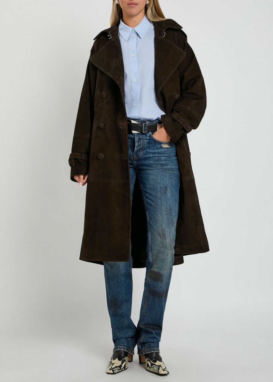 Aaron Esh Double-breasted Suede Trench Coat Brown