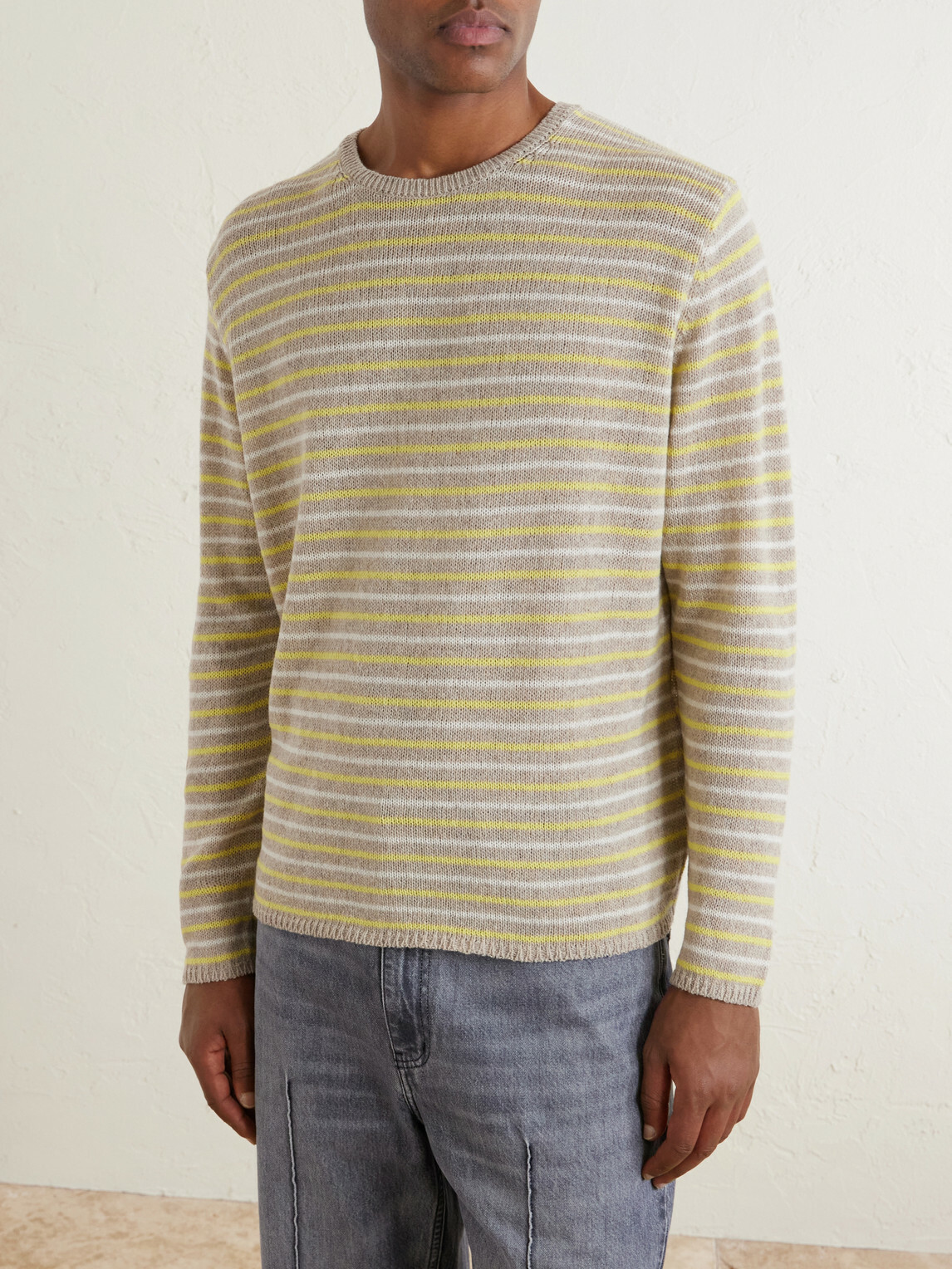 Auralee - Summer Striped Cashmere Sweater - Yellow