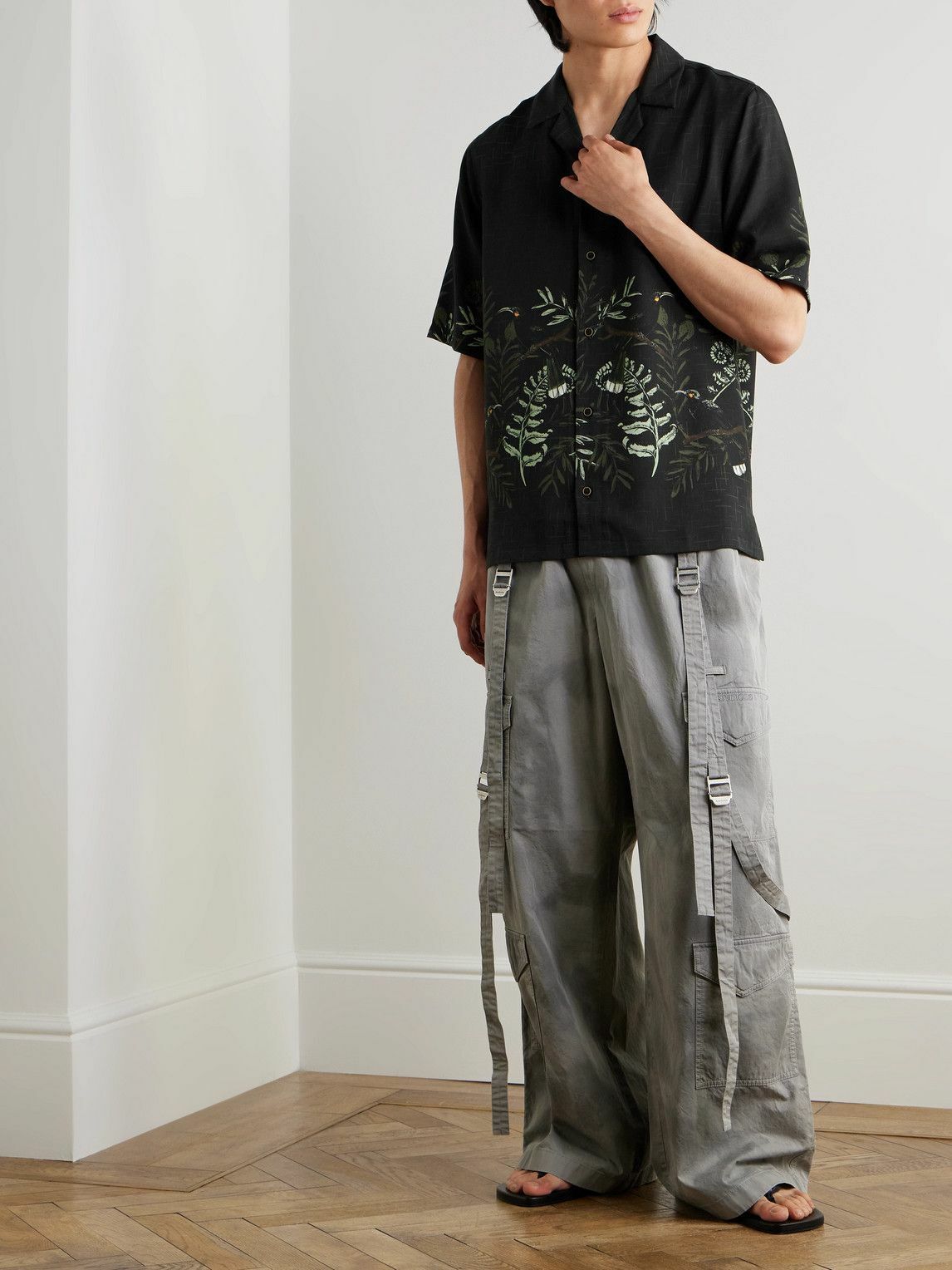 MANAAKI - Camp-Collar Printed Lyocell-Twill Shirt - Black