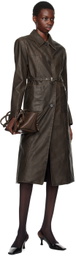 Kijun Brown Stitched Faux-Leather Coat