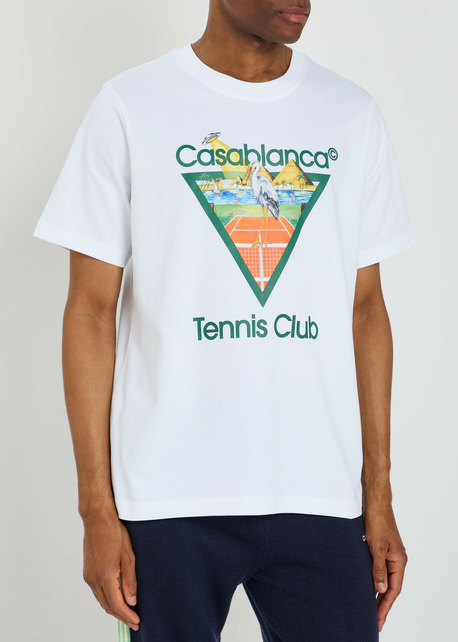 Casablanca Tennis Club Printed Cotton T-shirt White