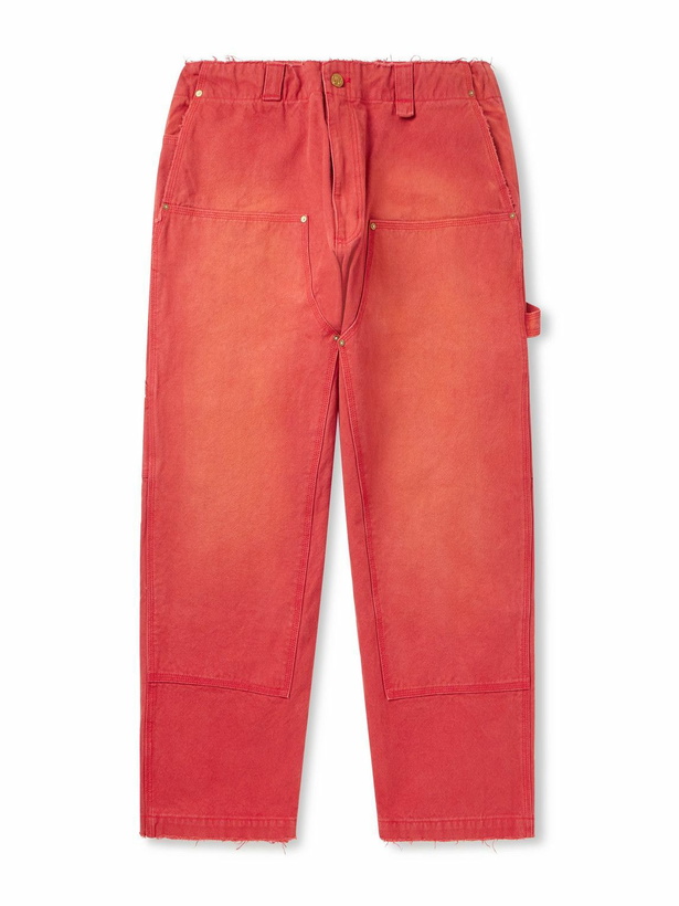 Photo: Willy Chavarria - Toluca Oversized Wide-Leg Distressed Cotton-Canvas Trousers - Red