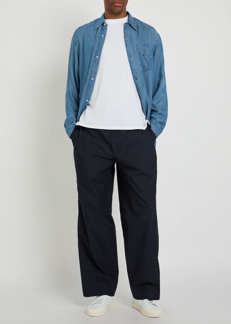 Officine Générale Nilson Wide-leg Cotton Trousers Navy