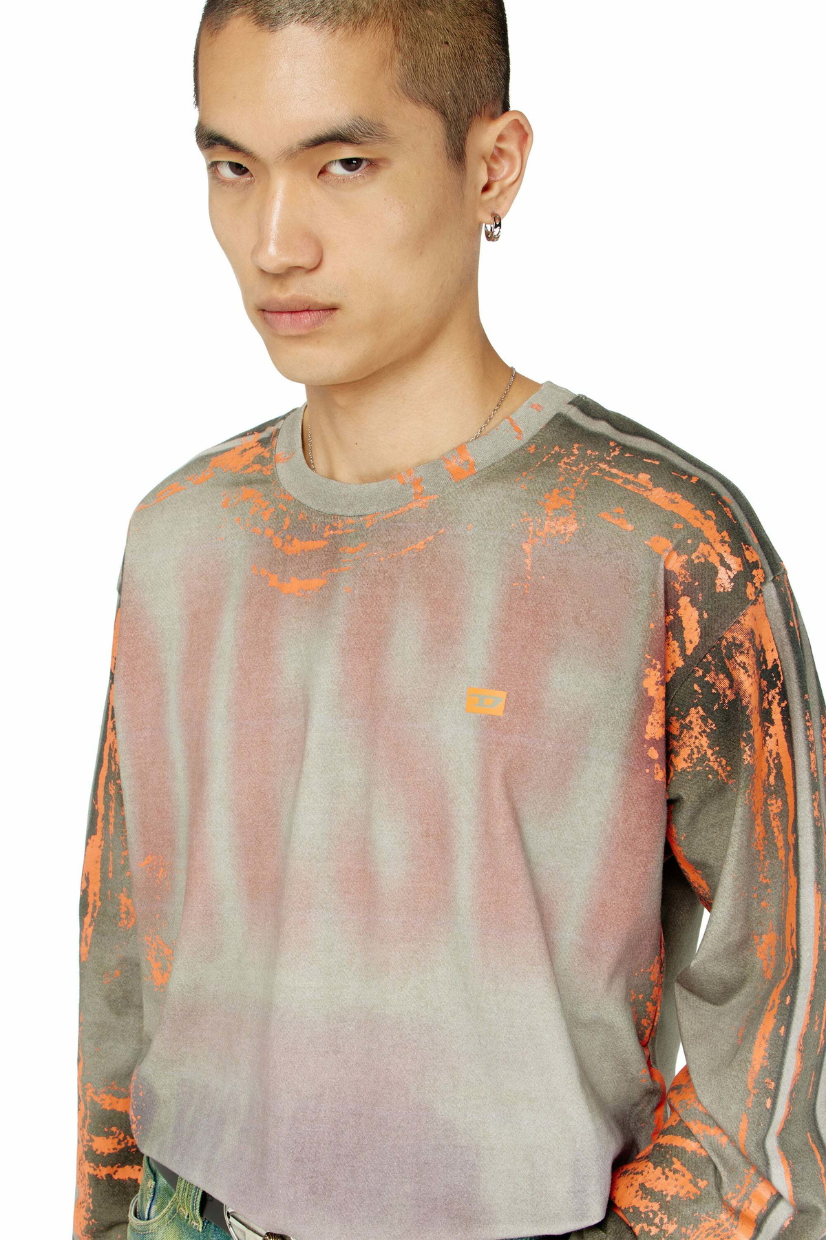 Diesel Long-sleeve T-shirt in cracked jersey - T-Shirts Mens in Multicolor