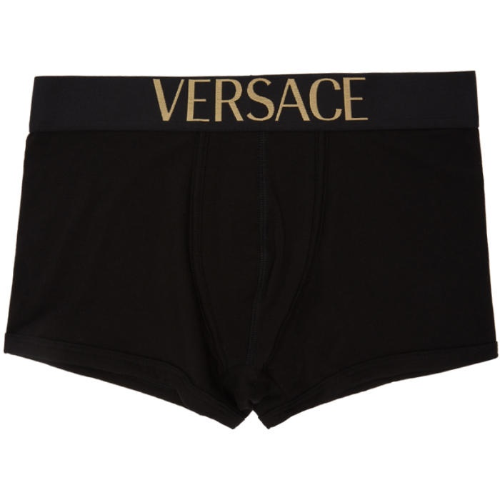 Photo: Versace Underwear Black Low-Rise Logo Boxer Briefs
