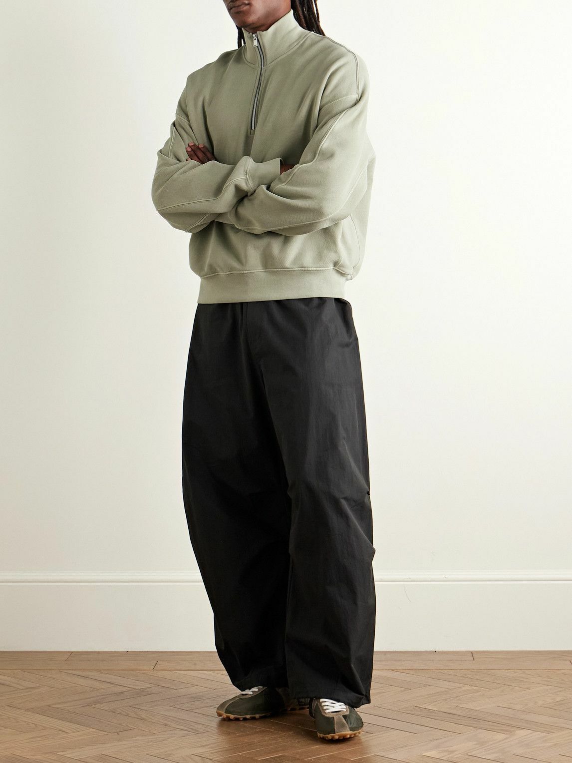 AGOLDE - Idris Cotton-Jersey Half-Zip Sweatshirt - Green