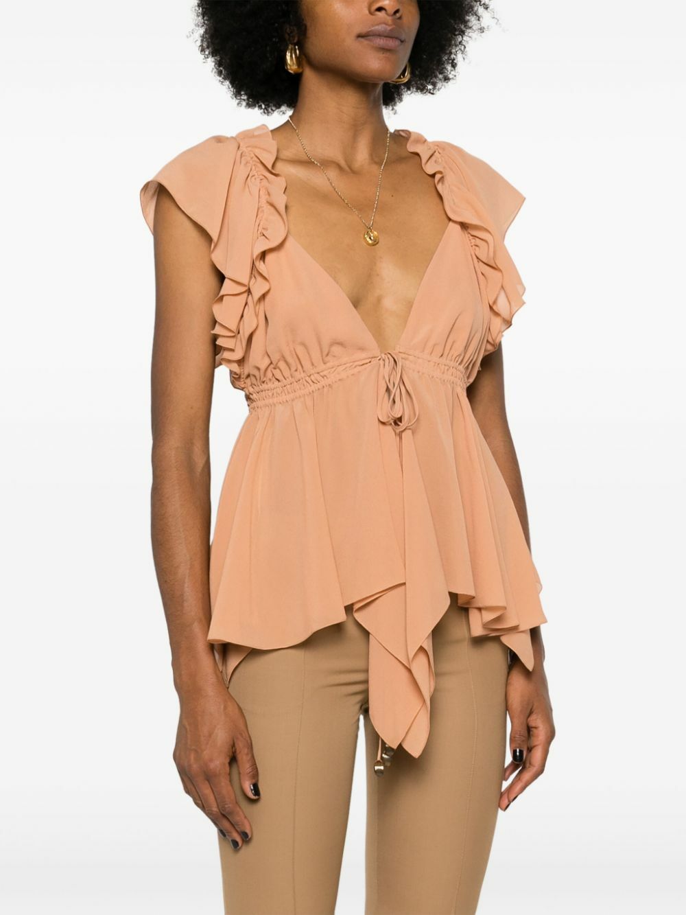 Chloé Orange Ruffled Silk Blouse