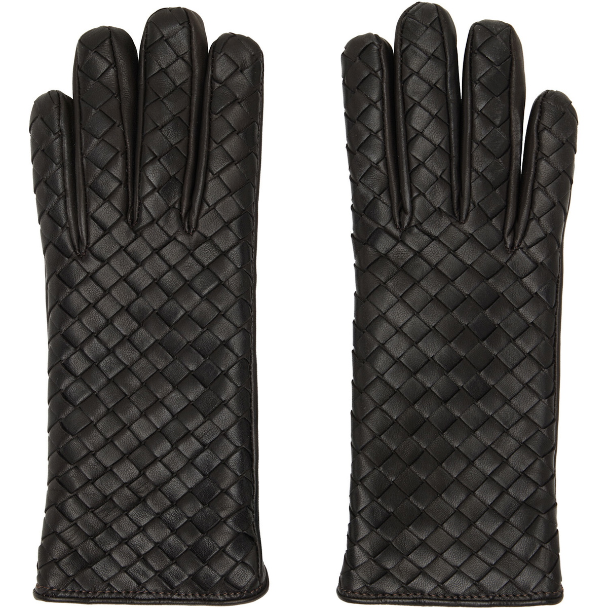 Bottega Veneta Brown Intrecciato Leather Gloves