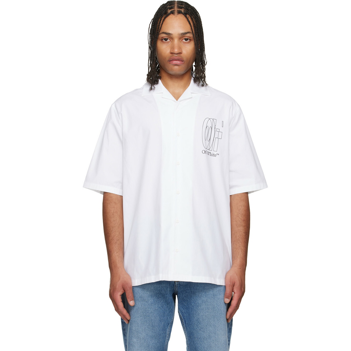 Off-White White Outline Double Arrow Poplin Bowling Shirt