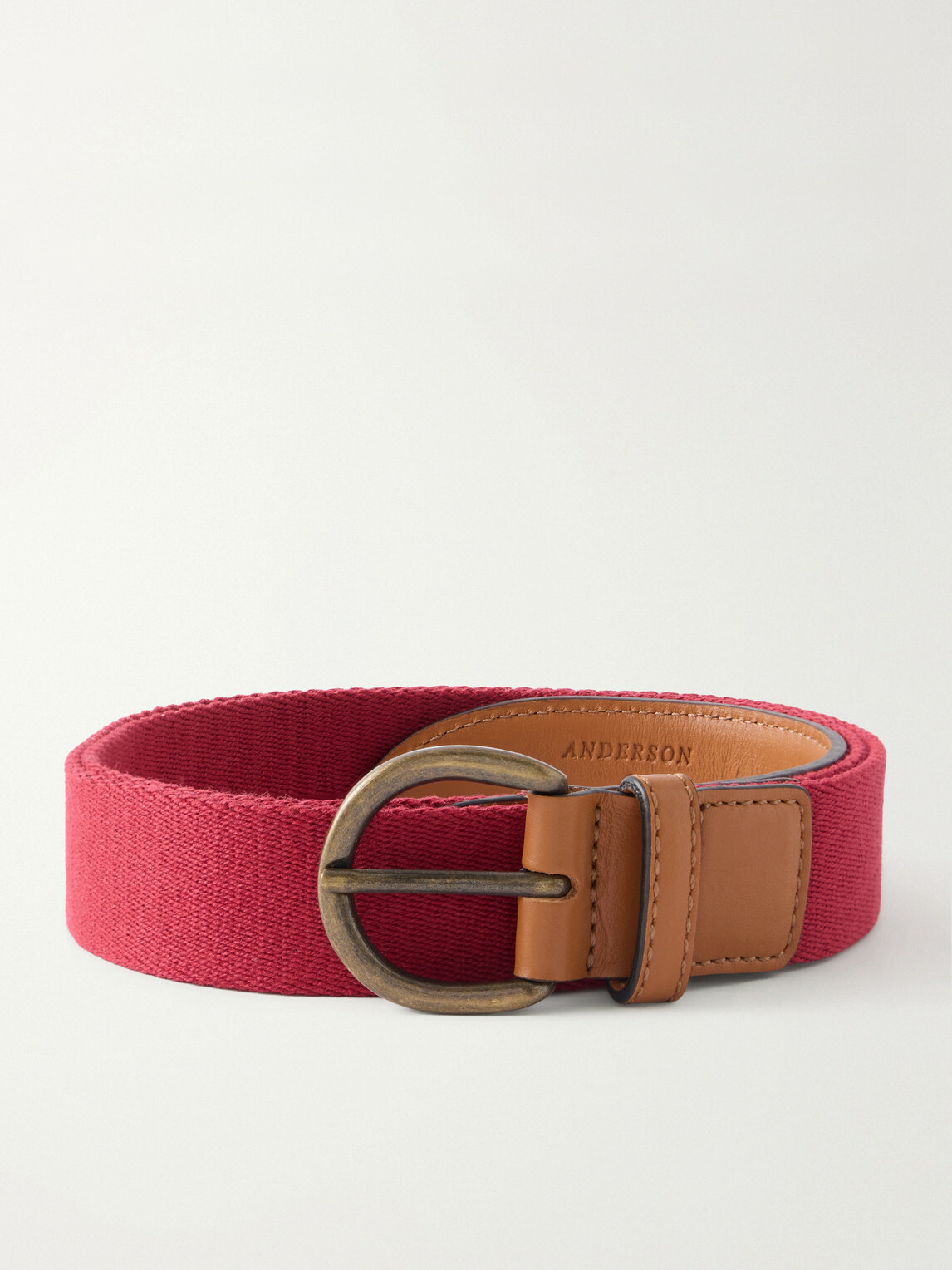 Anderson & Sheppard - 3.5cm Leather-Trimmed Woven Belt - Red