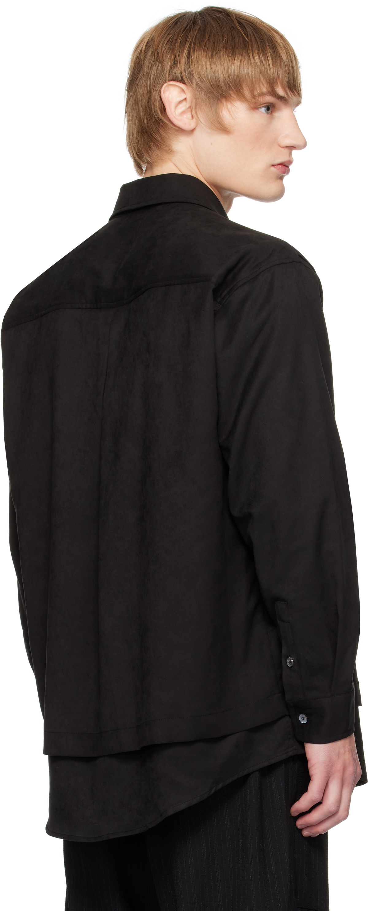 Youth Black Layered Faux-Suede Shirt Youth Club