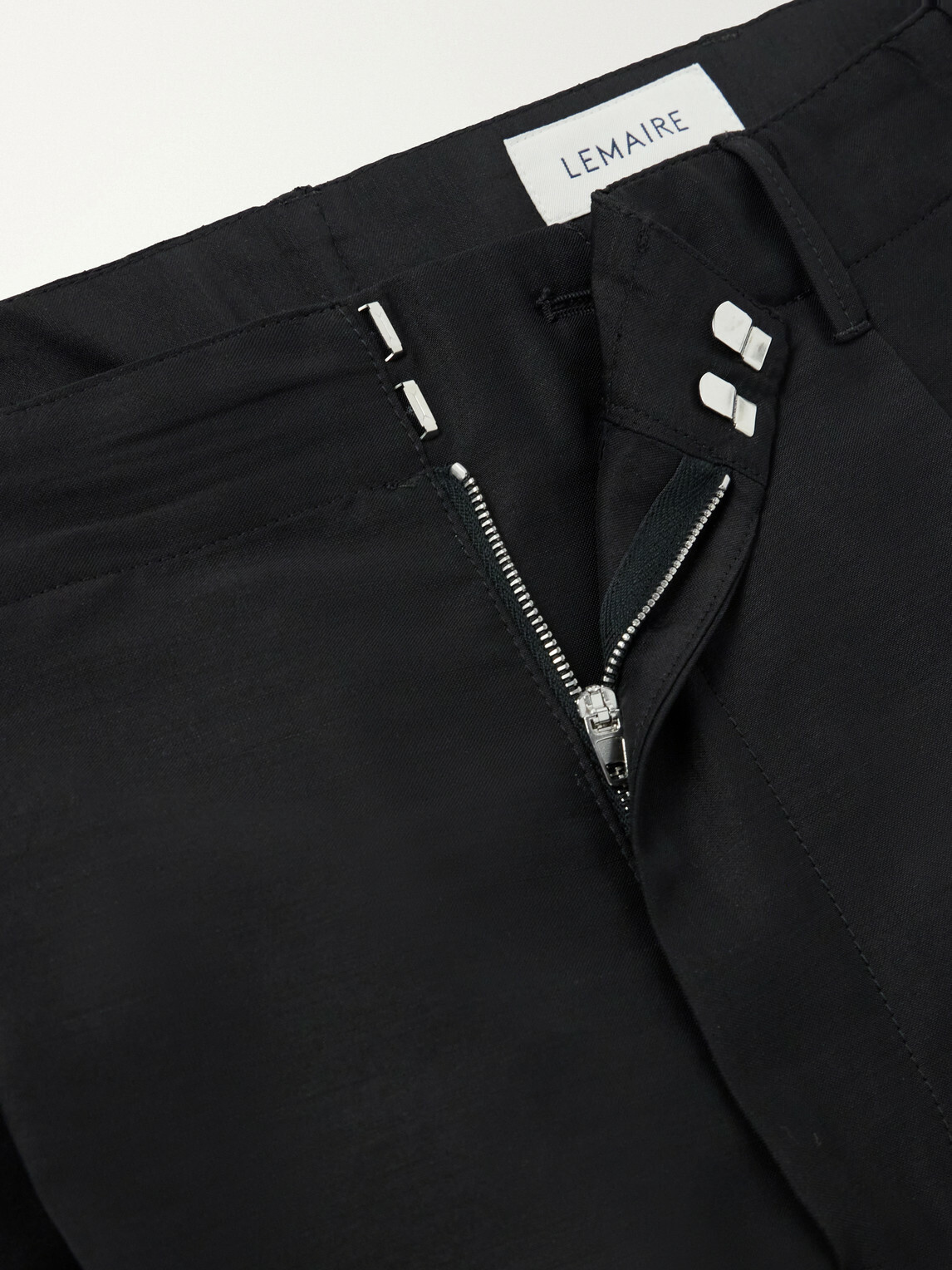 LEMAIRE - Wide-Leg Pleated Wool-Blend Twill Trousers - Black