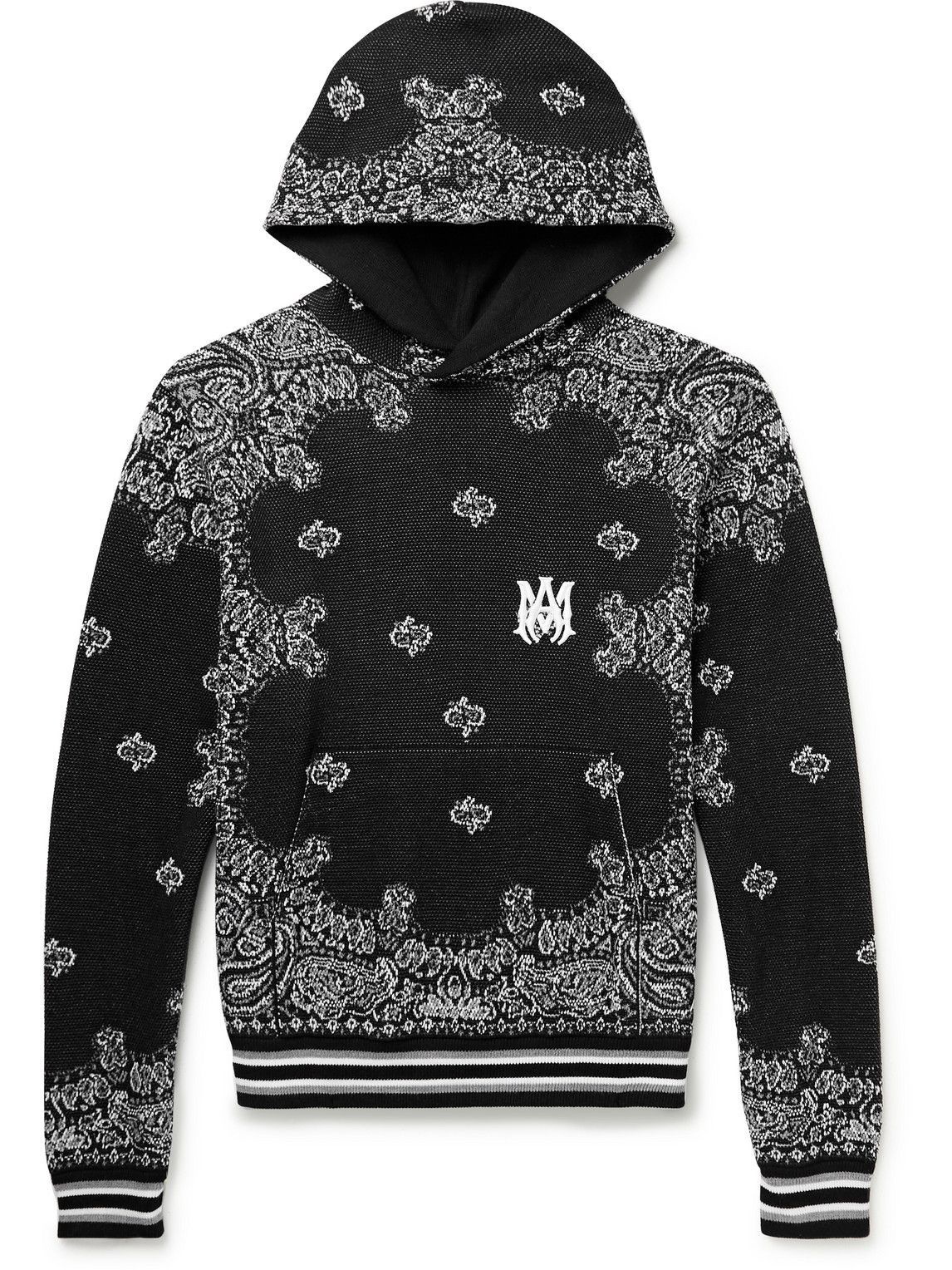 AMIRI Bandana Jacquard Cotton and Cashmere Blend Hoodie Black