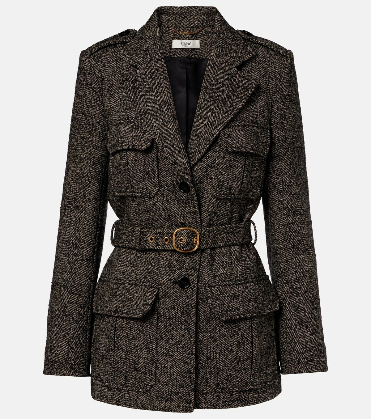Chloé Belted herringbone wool-blend coat