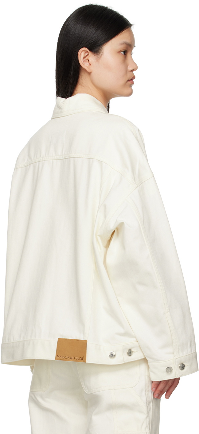 【YOURNUS】Ivory Cotton Trucker Jacket Maison Kitsuné Off-White Trucker Denim Jacket Maison Kitsune
