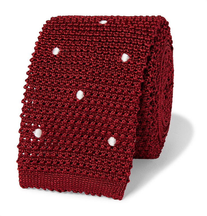 Photo: Canali - 6cm Polka-Dot Knitted Silk Tie - Burgundy