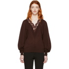 Chloe Red Wool and Silk Lace V-Neck Sweater