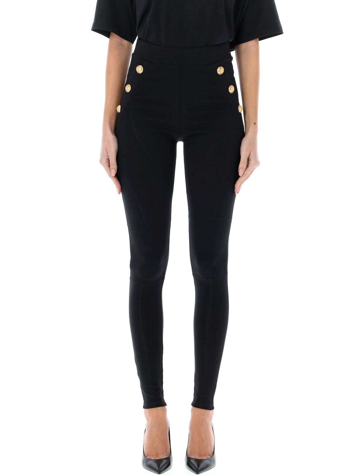 【送料&関税込】Balmain Leggings In Black Viscose Balmain Black Viscose Zipped Leggings Balmain