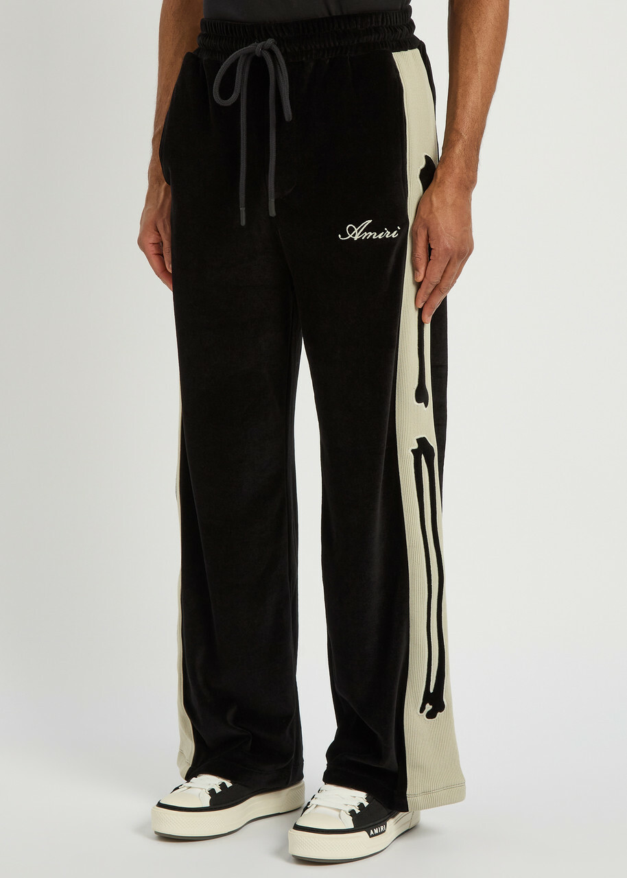 Amiri Amiri Bones Appliquéd Velour Track Pants Black Amiri