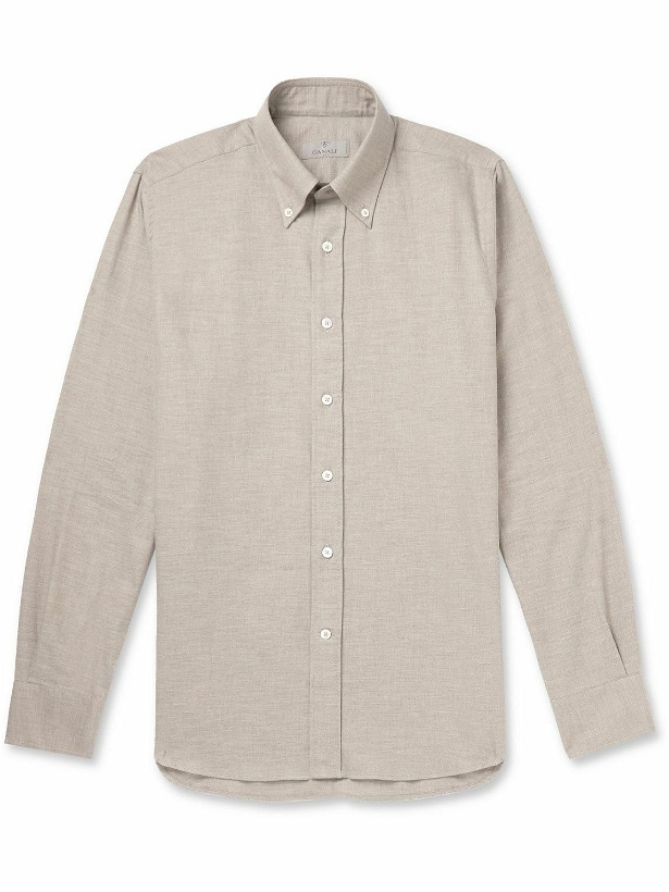 Photo: Canali - Slim-Fit Button-Down Collar Brushed Cotton-Twill Shirt - Neutrals