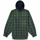 Balenciaga Men's Hooded Plaid Shirt in Green/Black Overdyed