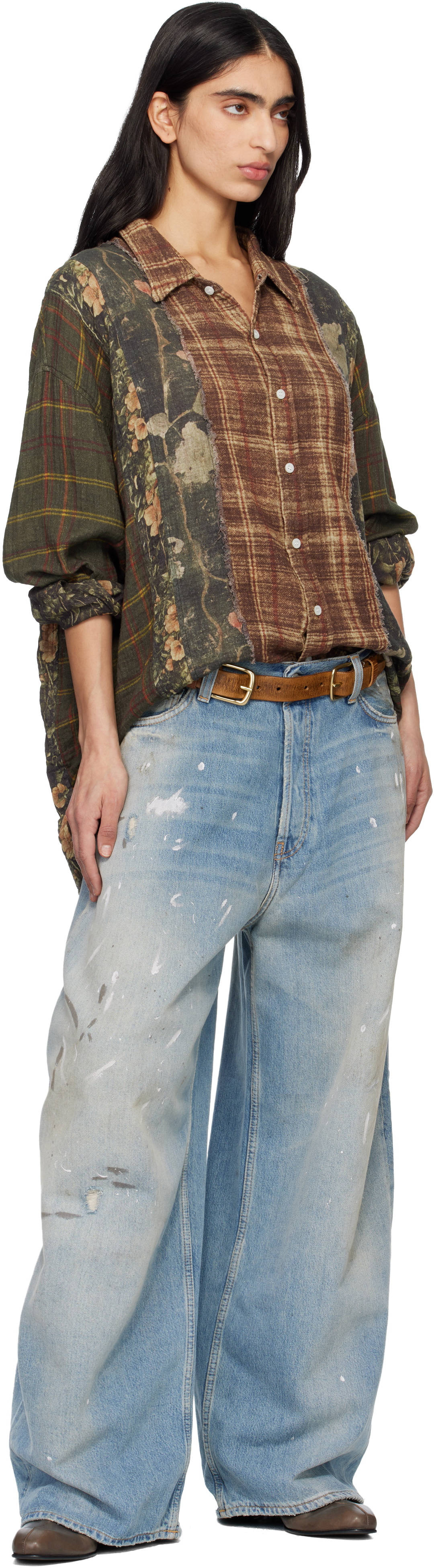 R13 Brown Double Buckle Belt