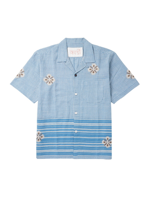 Photo: Kardo - Ayo Camp-Collar Embroidered Cotton Shirt - Blue