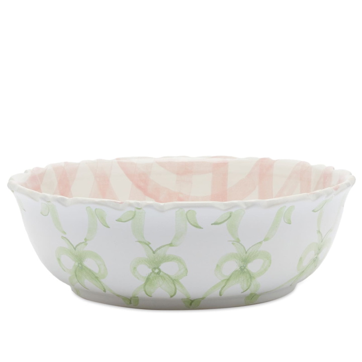 Photo: Damson Madder Women's Gingham Salad Bowl in Pink Gingham/Green Bow 