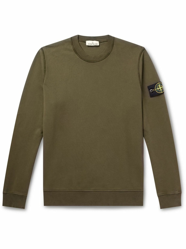 Photo: Stone Island - Logo-Appliquéd Garment-Dyed Cotton-Jersey Sweatshirt - Green