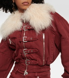 Blumarine Cropped shearling-trimmed denim jacket