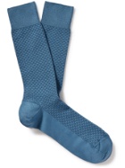 ERMENEGILDO ZEGNA - Textured Stretch Cotton-Blend Socks - Blue