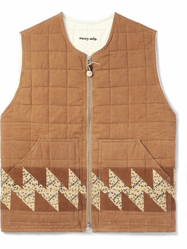 Photo: Story Mfg. - Saturn Patchwork Quilted Organic Cotton Gilet - Brown