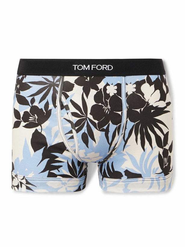 Photo: TOM FORD - Floral-Print Stretch-Cotton Boxer Briefs - Blue