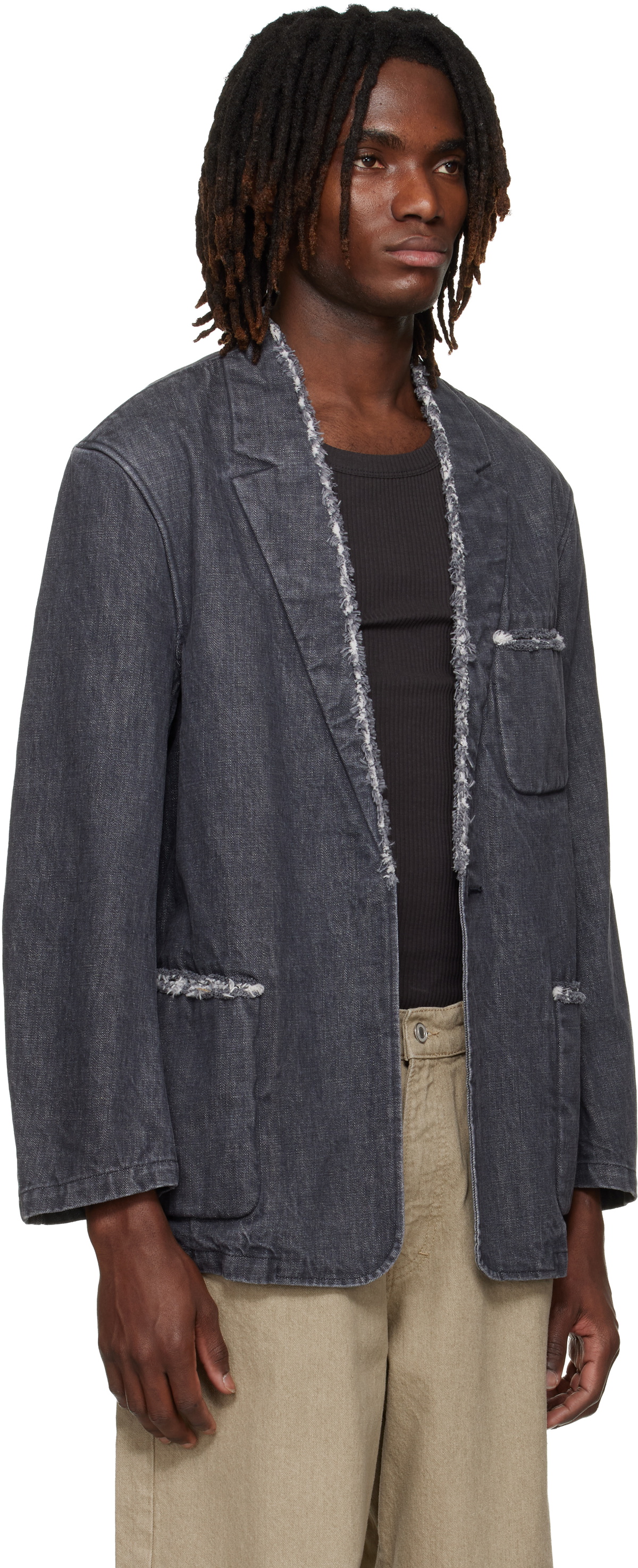 YOKE Gray Denim Cut-Off Blazer